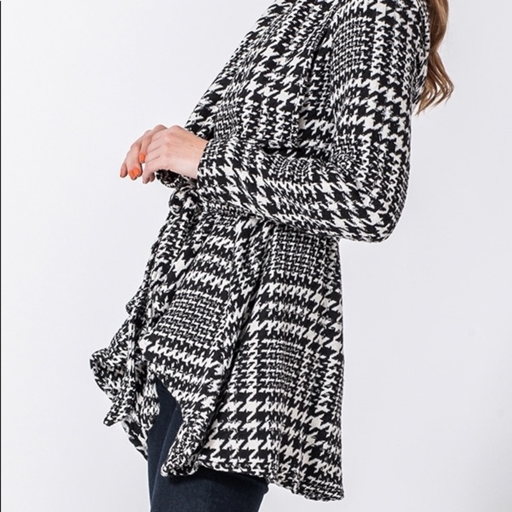 ♦️Houndstooth Uneven Hem Jacket with Belt - Picture 5 of 8